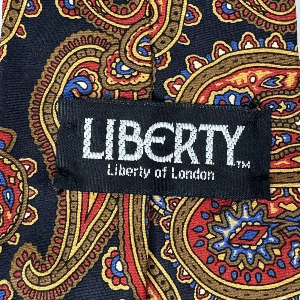 Liberty of‎ London Tie Mens Silk Paisley Black Red Gold Classic Necktie Made USA